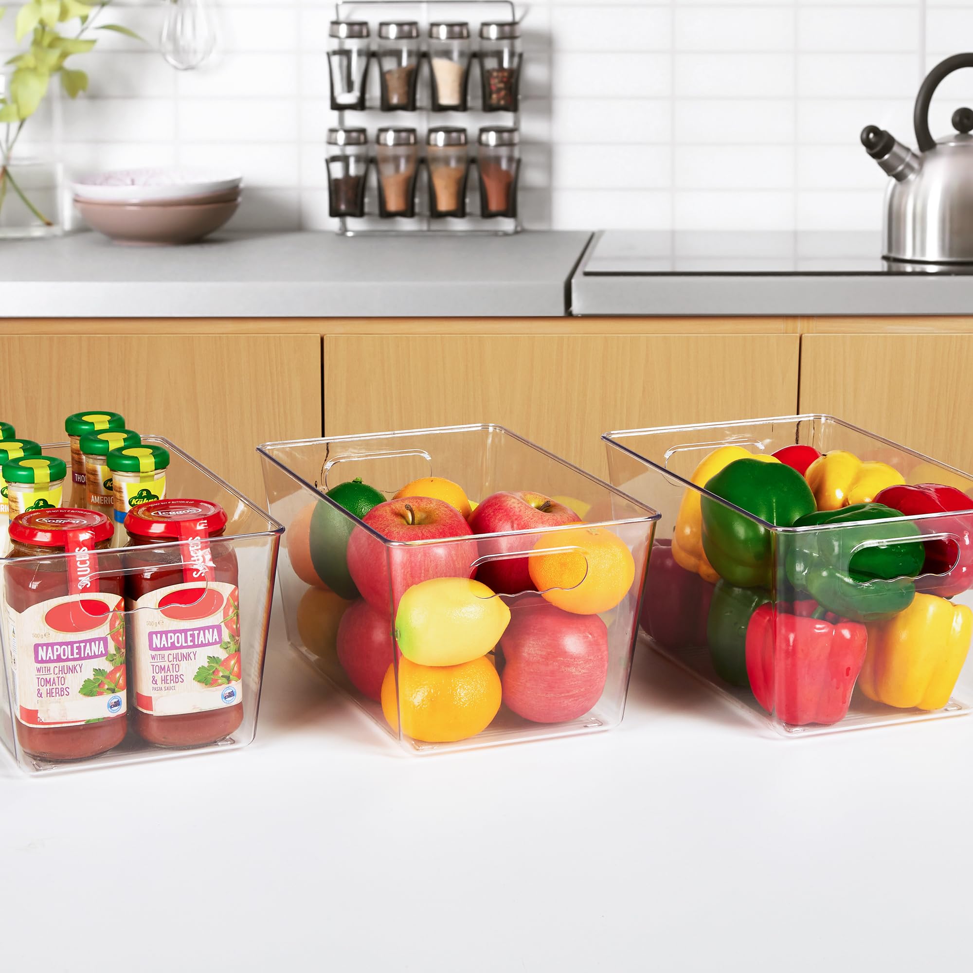 YIHONG 6 Pack Clear Storage Bins, Pantry Organizer Bins with Handle, Large