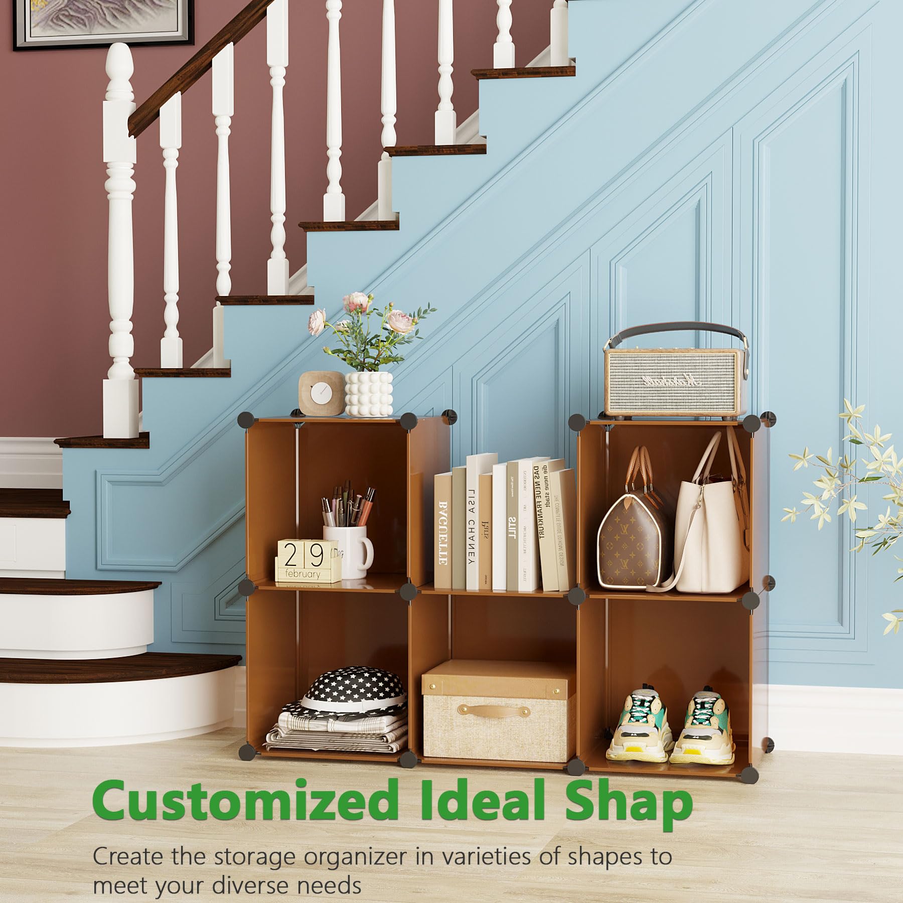 C&AHOME 6-Cube Storage Organizer Cube Shelf Closet Storage Bookcase, Brown