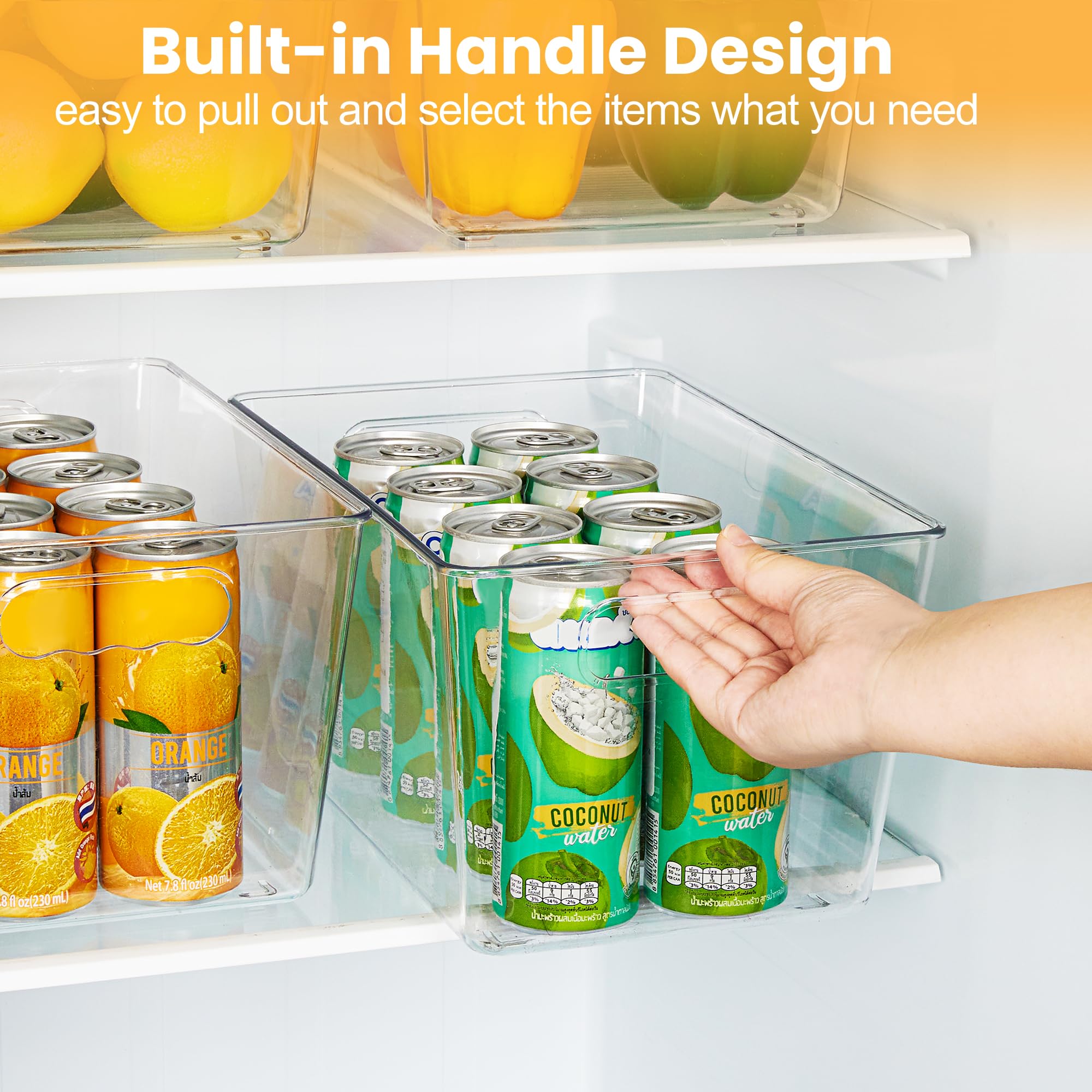 YIHONG 6 Pack Clear Storage Bins, Pantry Organizer Bins with Handle, Large