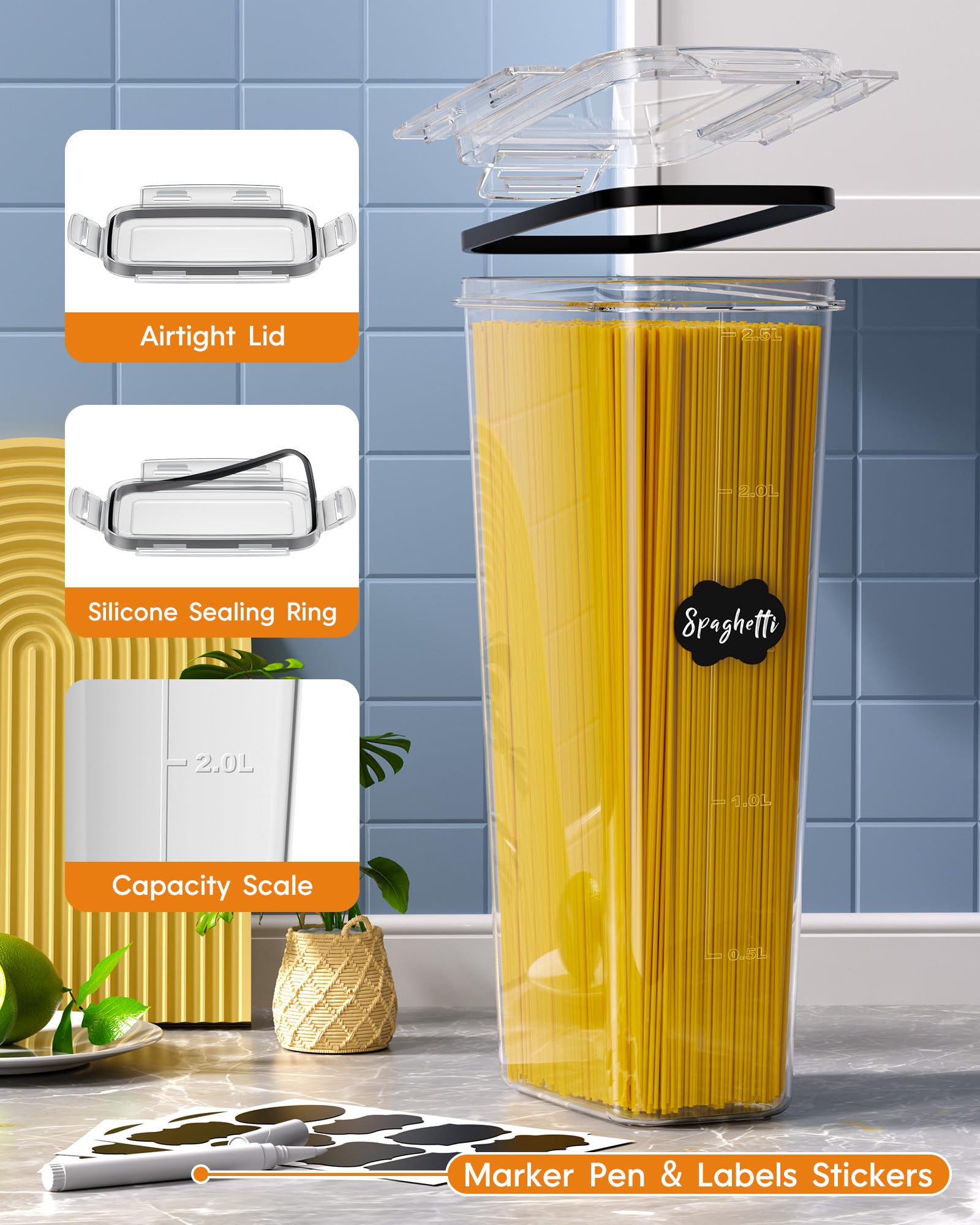 KEMETHY 36 PCS Airtight Food Storage Containers with Lids, Kitchen Pantry Organization and Storage, BPA-Free Plastic Scale Food Canisters for Cereal, Flour, Sugar, Dry Food, Include Labels & Marker