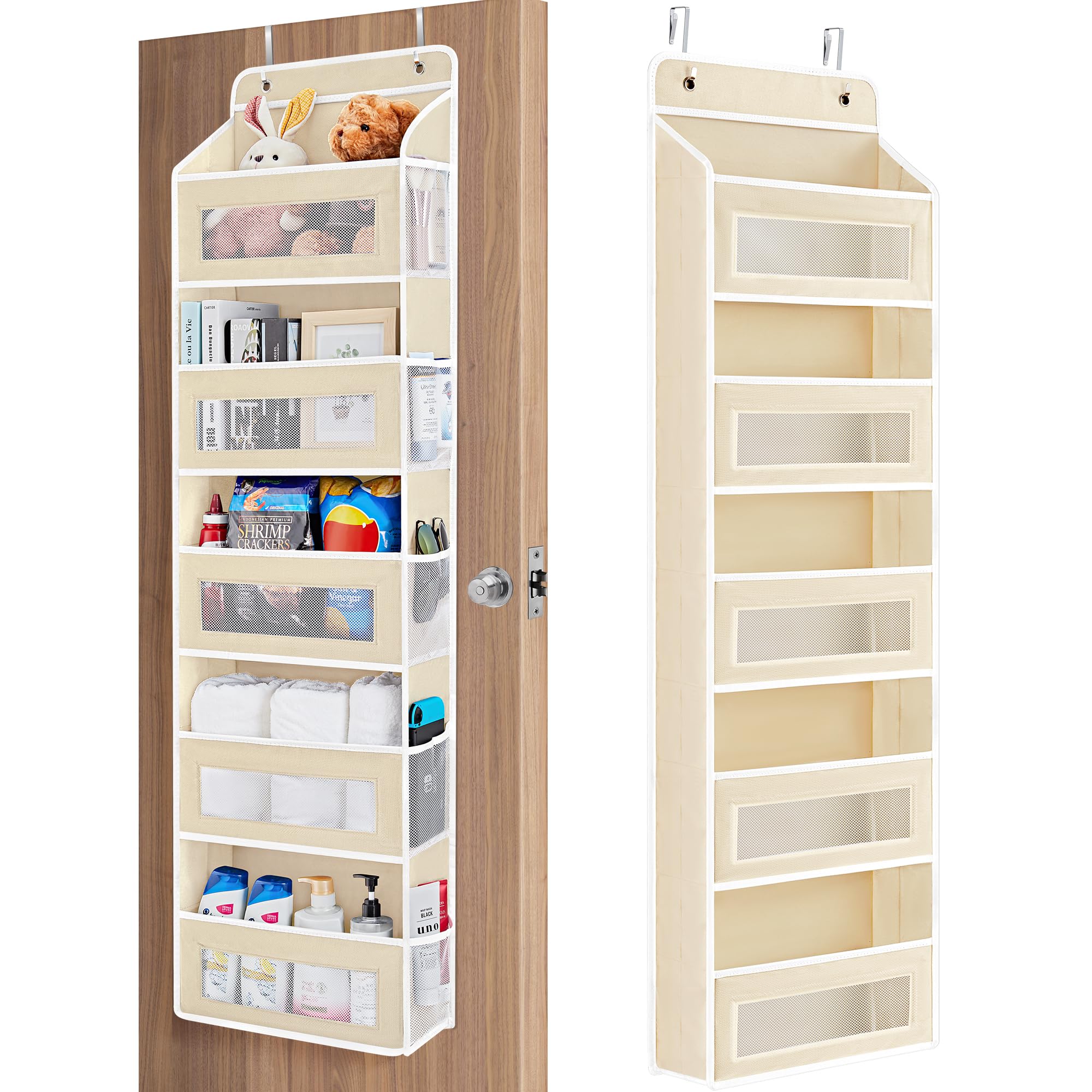 JARLINK Over the Door Organizer for Bedroom, Pantry Bathroom, 5 Shelf Beige