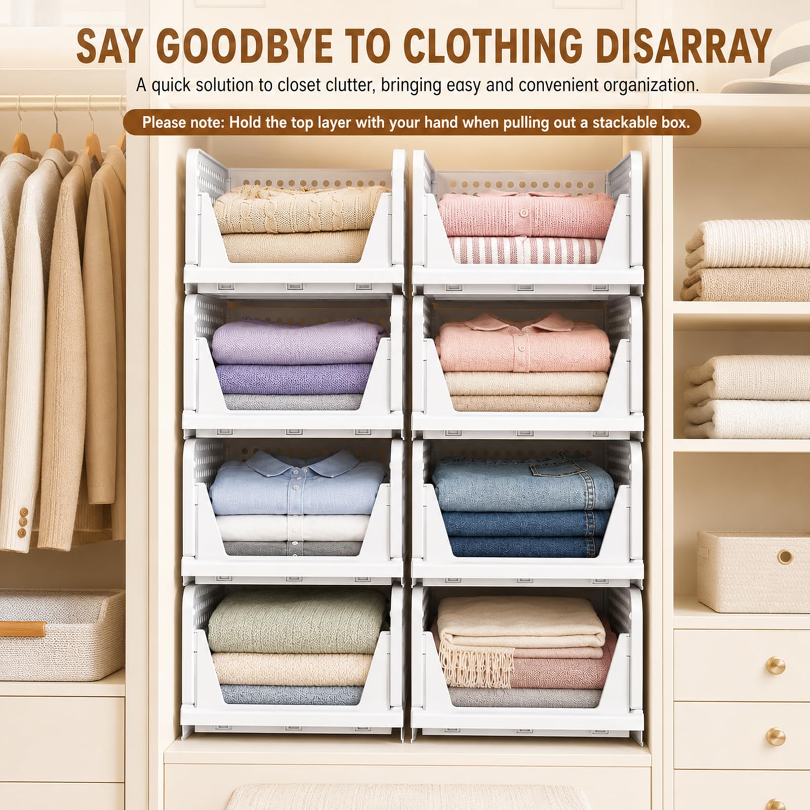 Upgraded Closet Organizers and Storage, Stackable Closet Organizer Basket