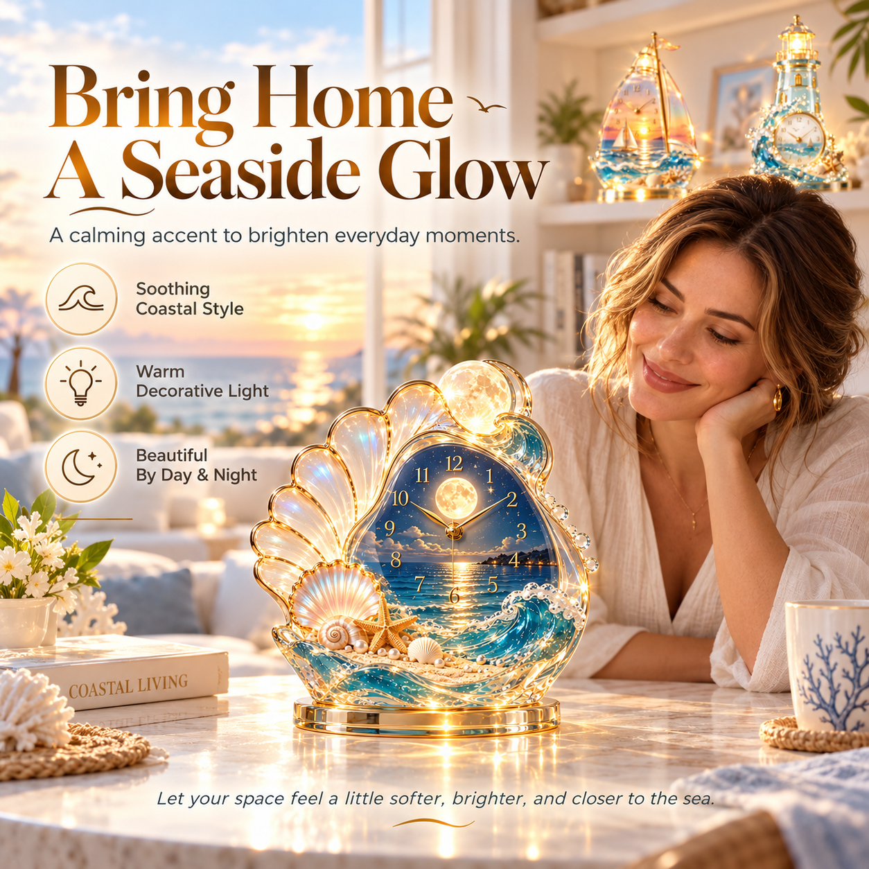 Coastal Glow Clock gift scene