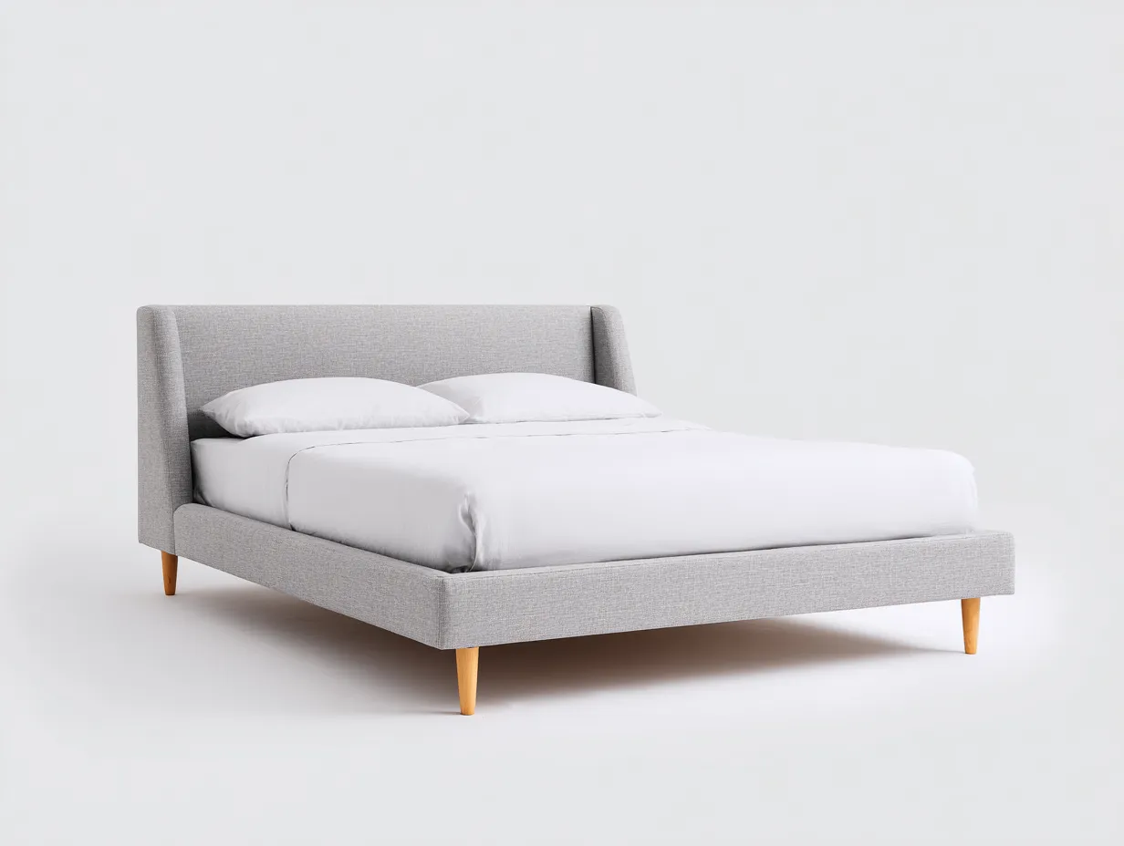 Lit double en tissu 210×170×108 cm - gris clair et bois - chambre style contemporain-Losaspace