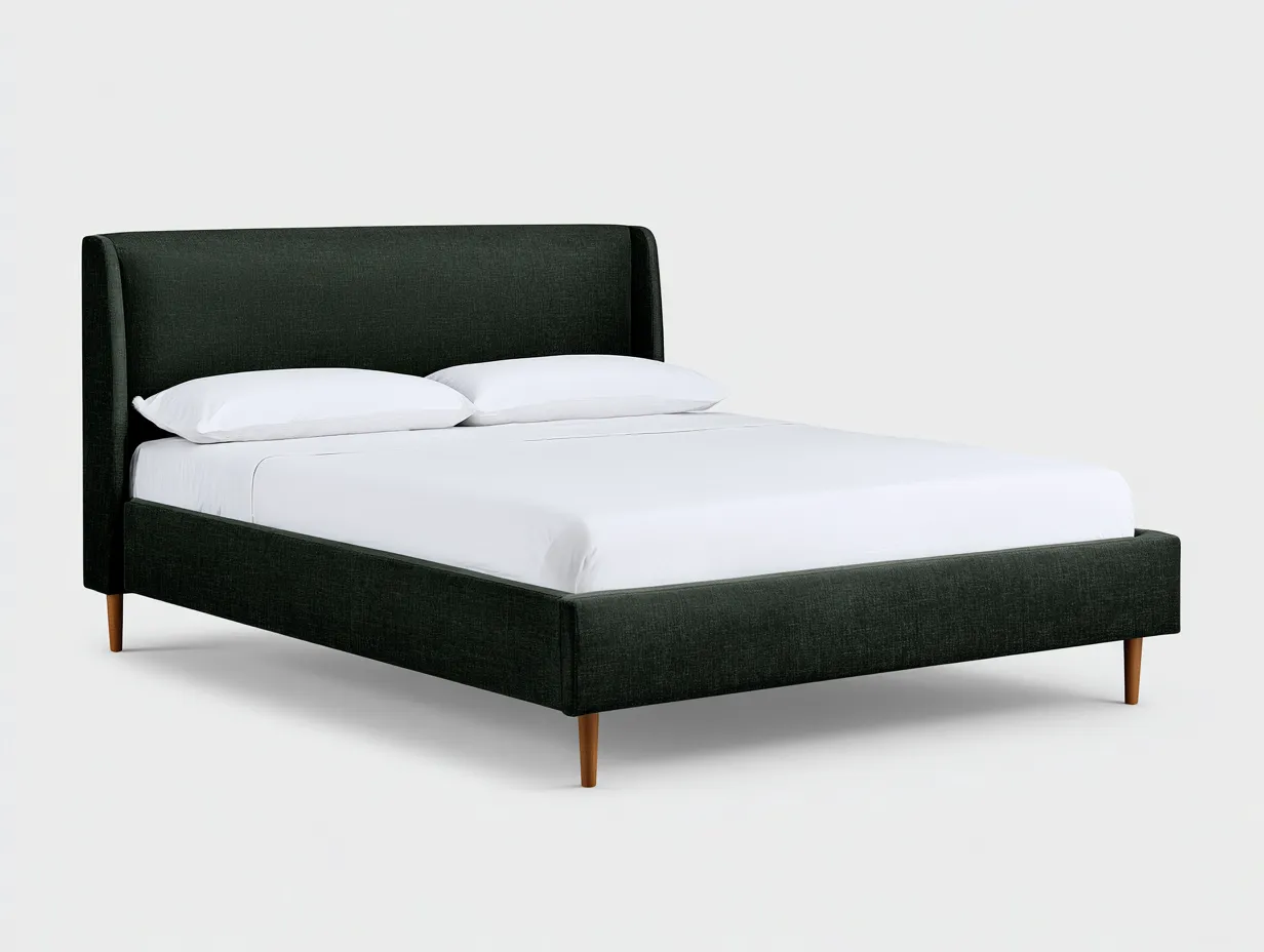 Lit double 210×170×120 cm - tissu vert et bois naturel - tête de lit haute moderne pour chambre à coucher-Losaspace