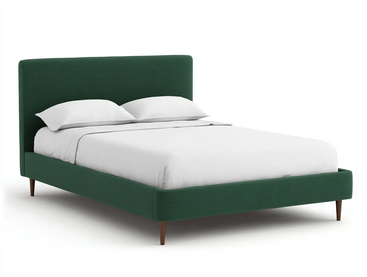 Lit double en tissu 210×170×110 cm - vert foncé et bois - chambre style contemporain-Losaspace