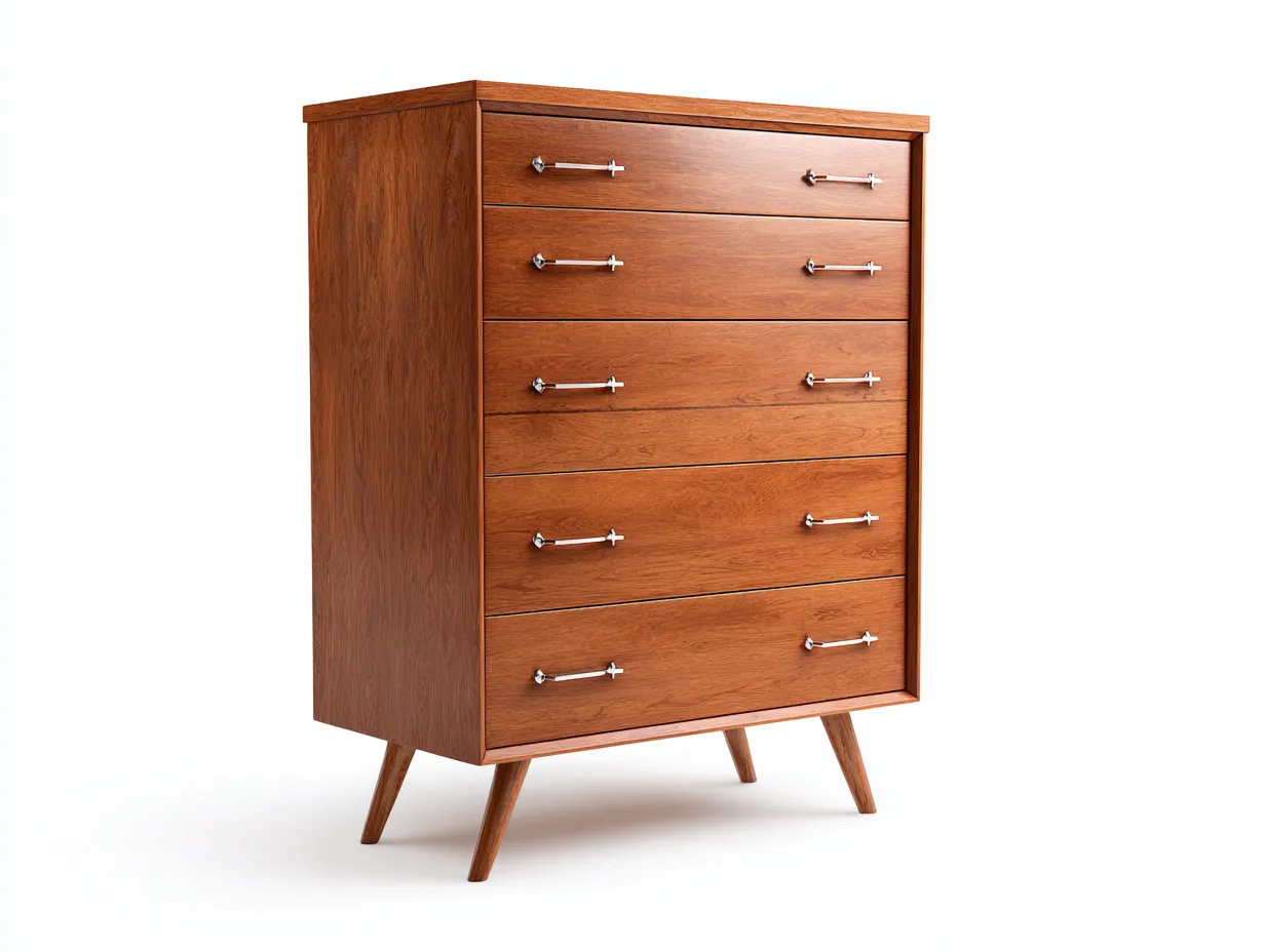 Commode haute 92×44×132 cm – bois marron – style rétro pour rangement du salon-Losaspace