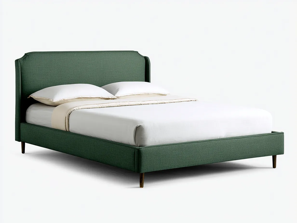 Lit double 220×175×115 cm – tissu vert foncé – tête de lit rembourrée pour chambre-Losaspace