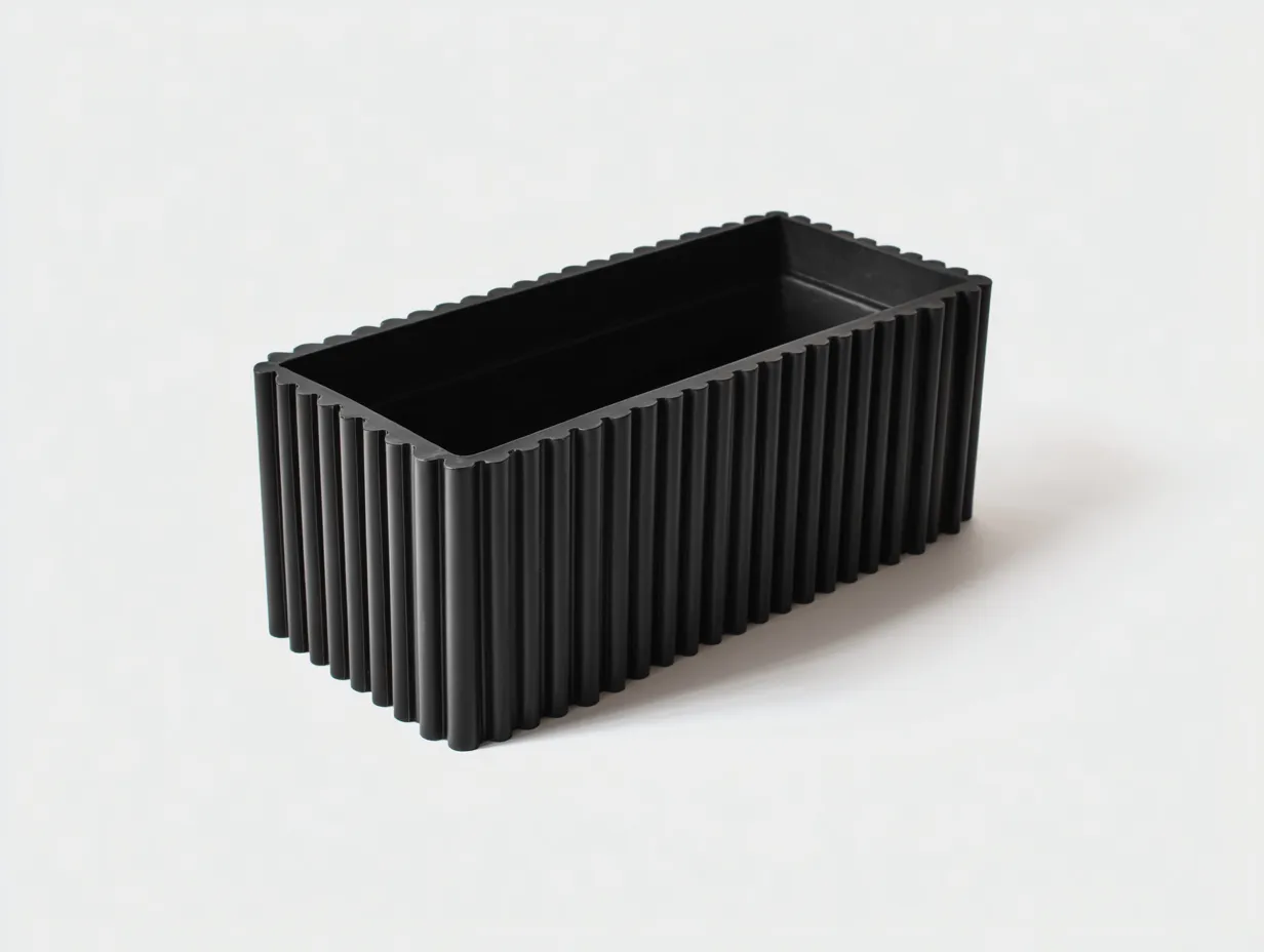 Pot à fleurs 80×35×38 cm – plastique noir – finition cannelée pour terrasse-Losaspace