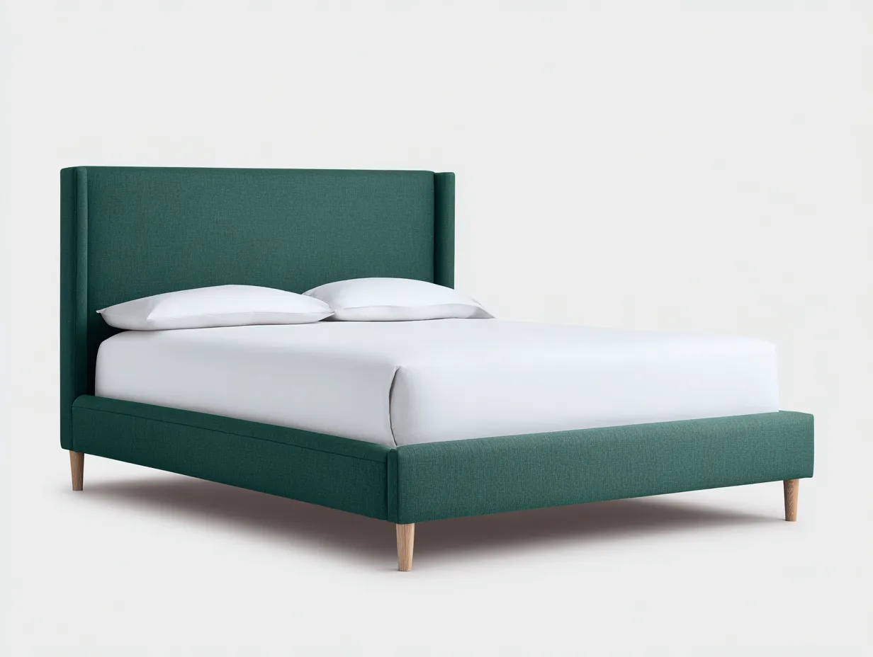 Lit double 210×170×105 cm - tissu gris clair et bois naturel - design rembourré moderne pour chambre à coucher-Losaspace