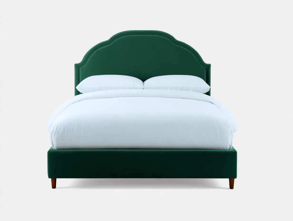 Lit double tapissé en tissu 200x160x110 cm - vert foncé - tête de lit arrondie pour chambre-Losaspace