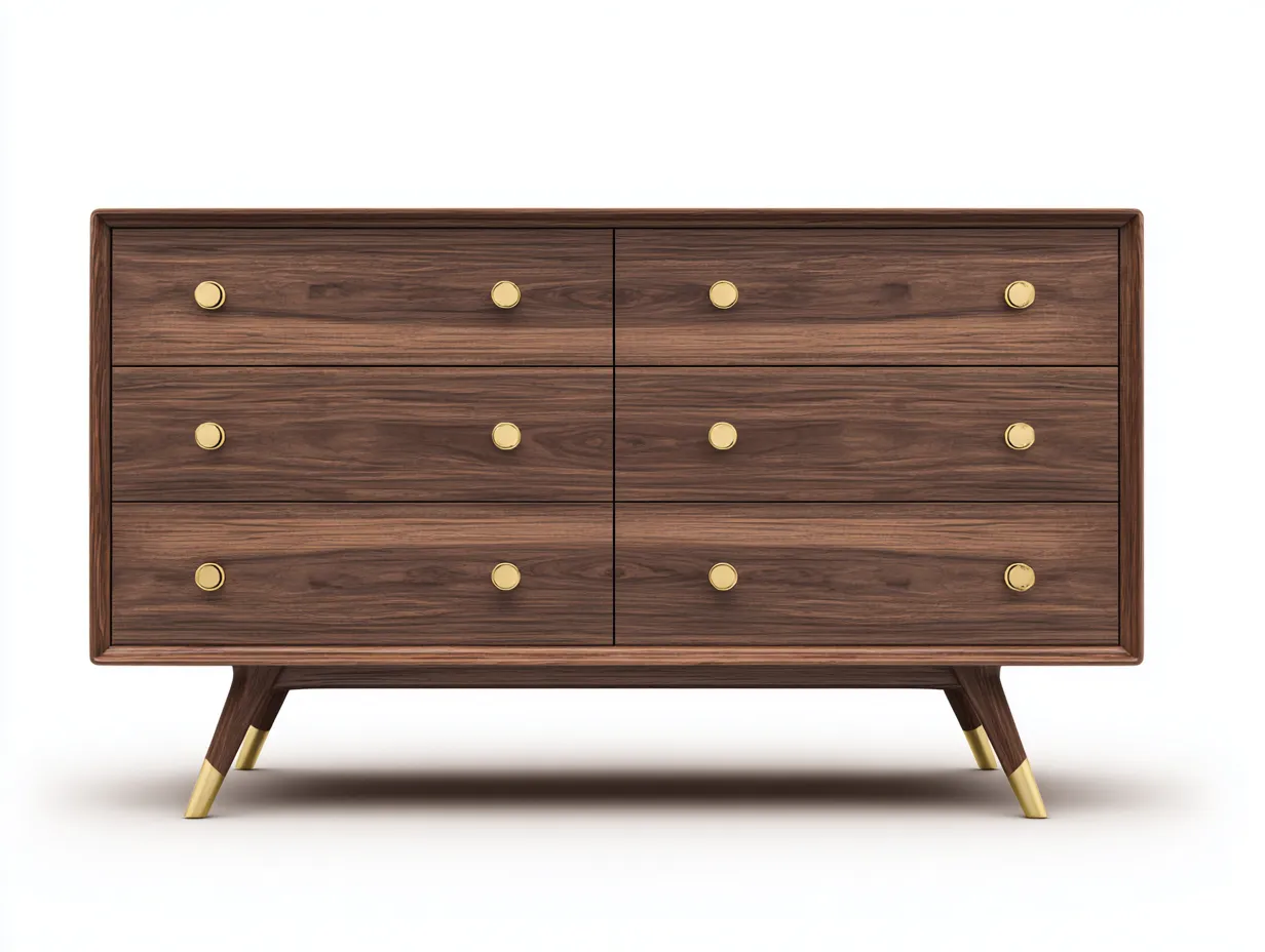Commode 140×45×82 cm - bois marron et métal doré - design rétro surélevé pour salon-Losaspace