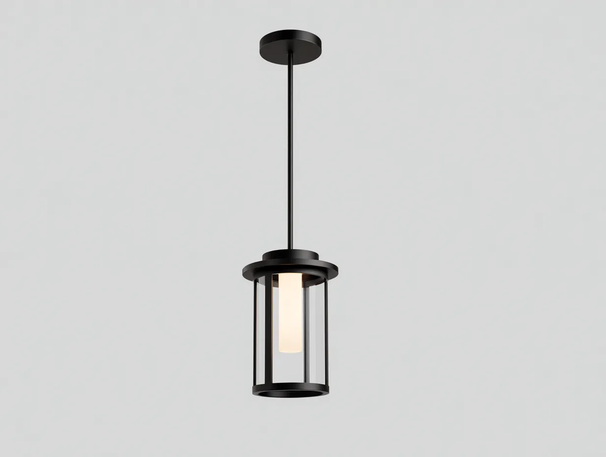 Lustre de terrasse en métal et verre 20×20×55 cm - noir et blanc - suspension extérieure moderne-Vovoralydwell