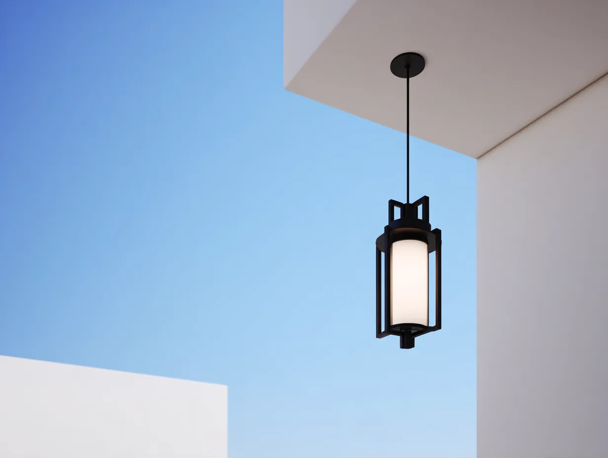 Lustre de terrasse suspendu en métal noir et verre dépoli - 18×18×36 cm - style lanterne-Vovoralydwell