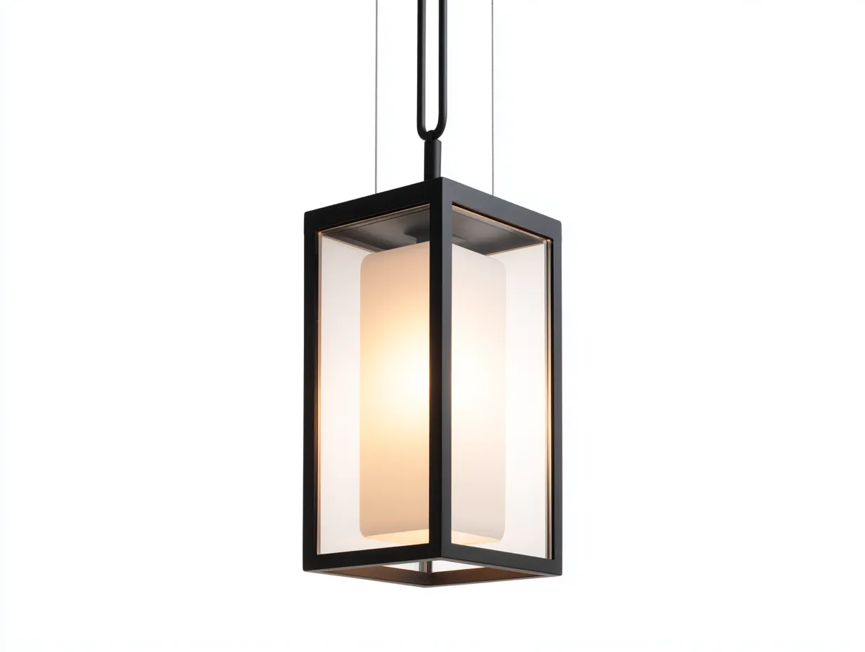 Lustre de terrasse 28×28×78 cm – métal noir et verre transparent – lanterne géométrique pour balcon-Vovoralydwell