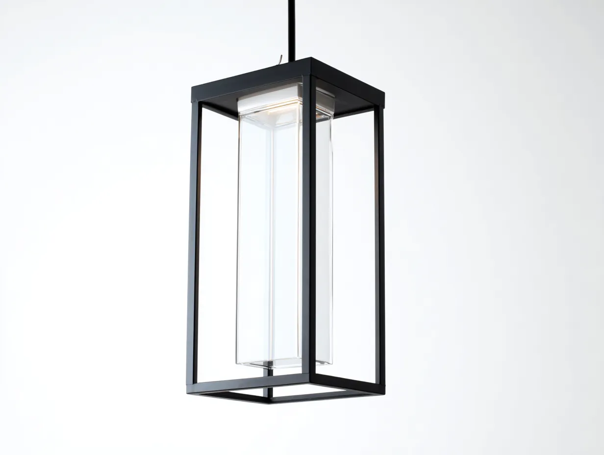 Lustre de terrasse 28×28×58 cm - métal noir et verre transparent - suspension lanterne moderne pour balcon-Vovoralydwell