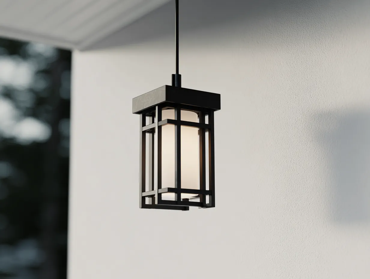 Lustre de terrasse 22×22×48 cm - métal noir et verre dépoli - suspension lanterne moderne pour balcon-Vovoralydwell