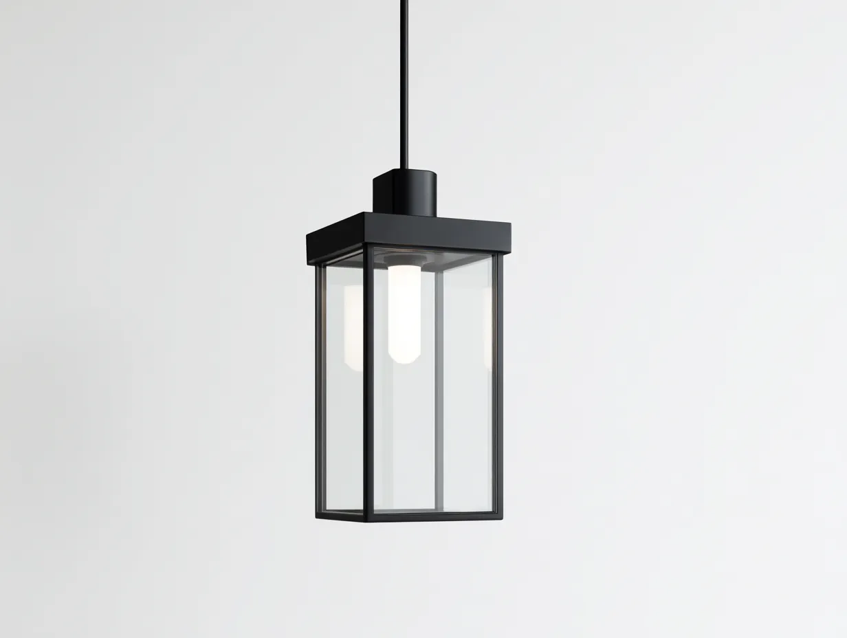 Lustre de terrasse suspendu en métal noir et verre transparent - 18×18×35 cm - style contemporain-Vovoralydwell