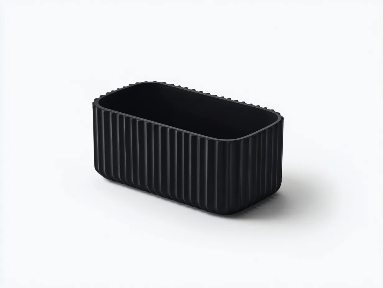 Pot à fleurs 70×32×34 cm – plastique noir – relief vertical arrondi pour terrasse-Vovoralydwell