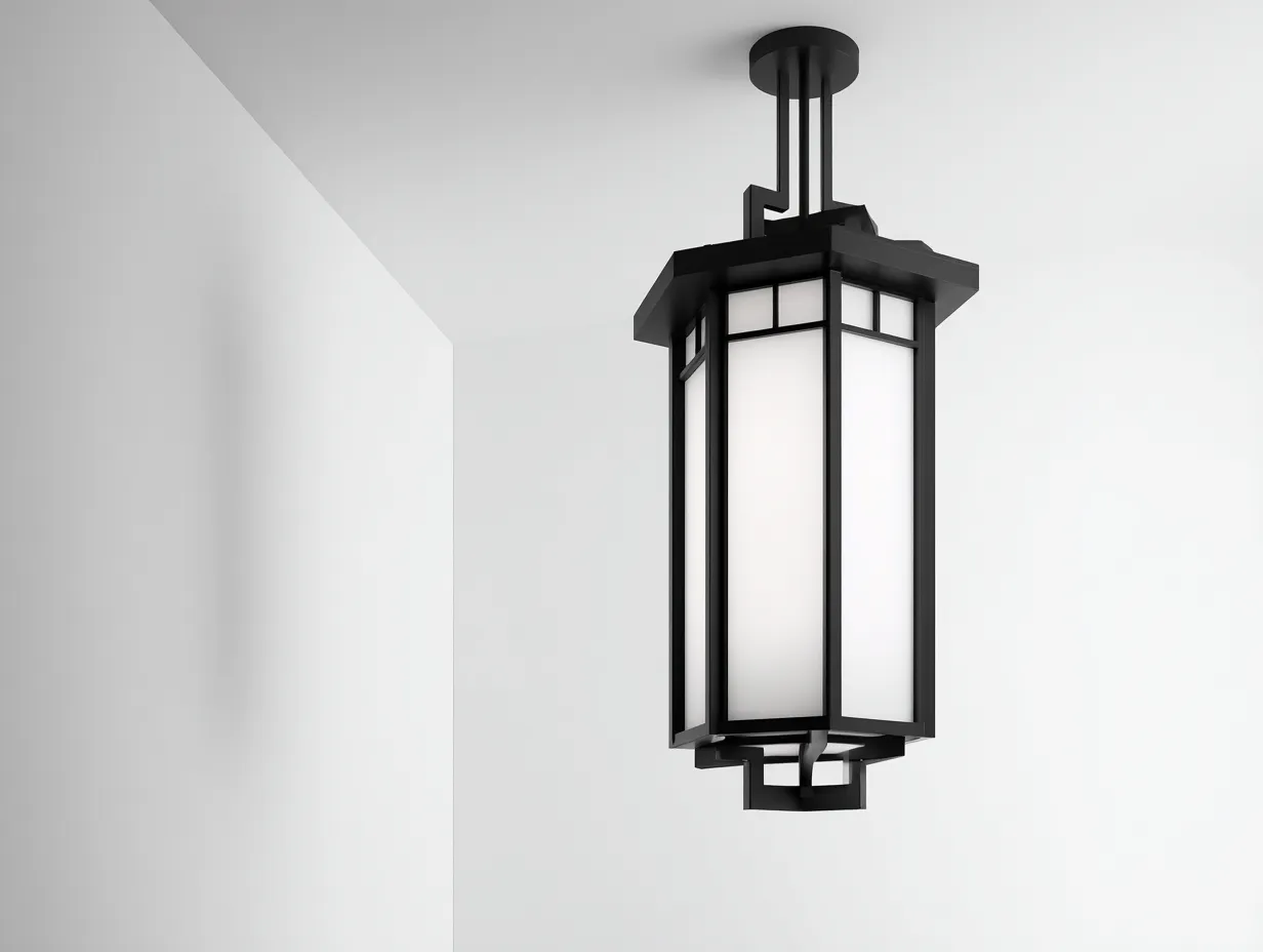 Lustre de terrasse 30×30×75 cm – métal noir et blanc – style lanterne pour balcon-Vovoralydwell