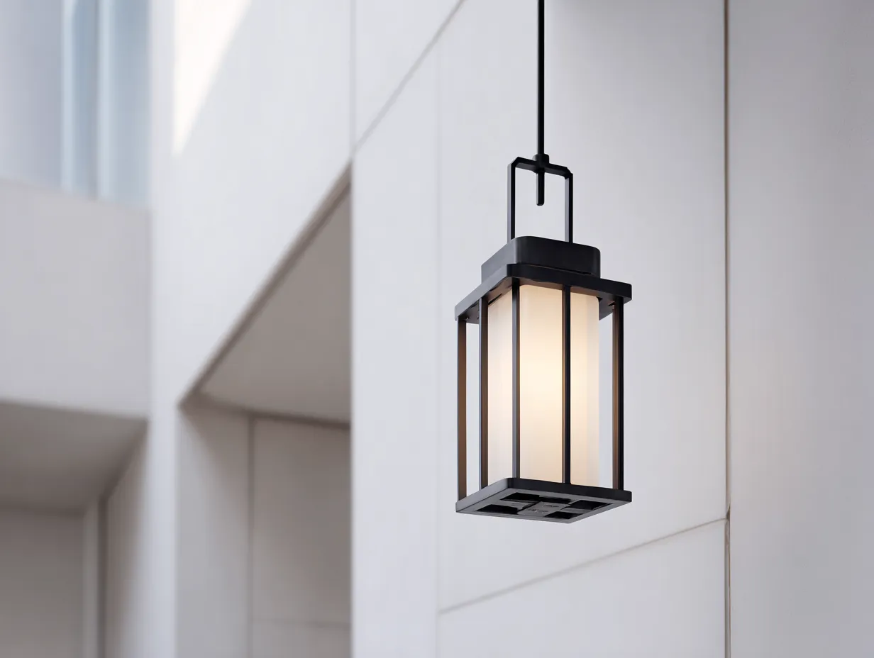 Lustre de terrasse en métal 18×18×42 cm - noir et blanc - suspension extérieure contemporaine-Vovoralydwell