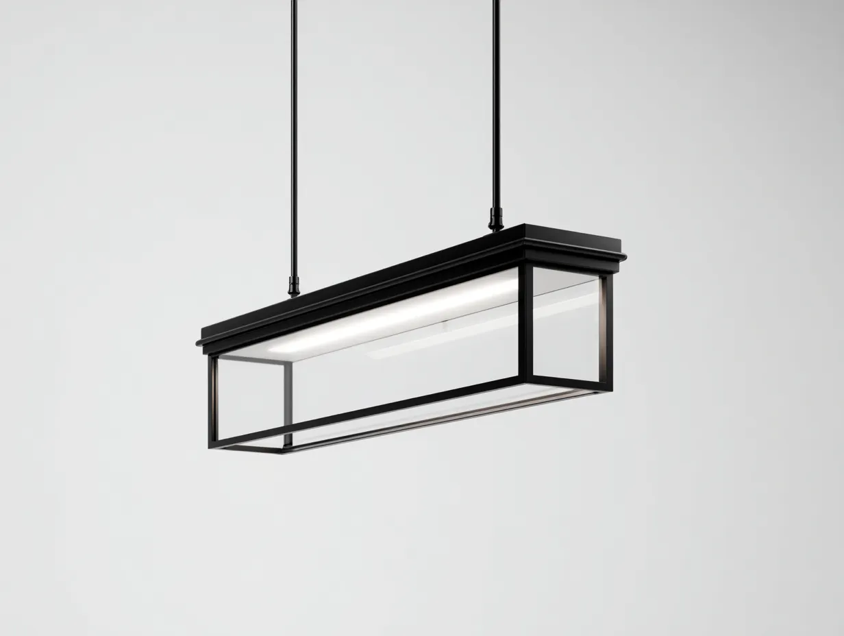 Lustre de terrasse métal et verre 110×22×28 cm - noir - suspension rectangulaire moderne-Vovoralydwell