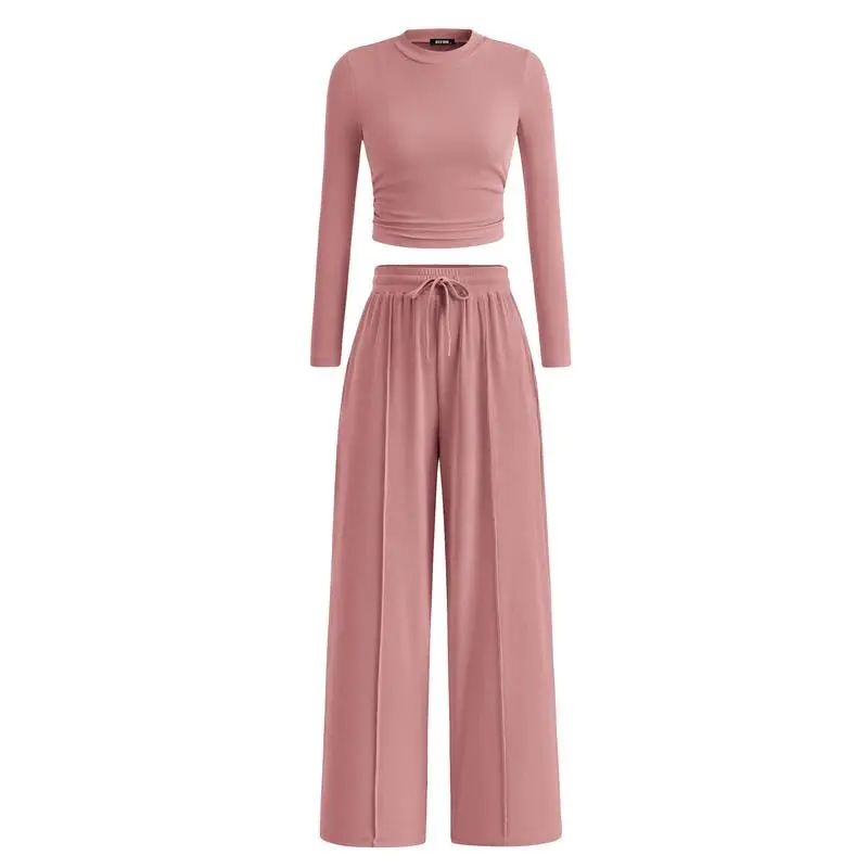 2-Piece Long Crop Top Wide Leg Pants