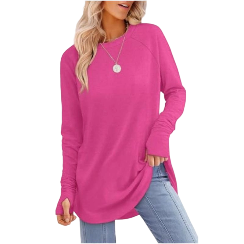 Womens Tunic Tops Crew Curved Hem