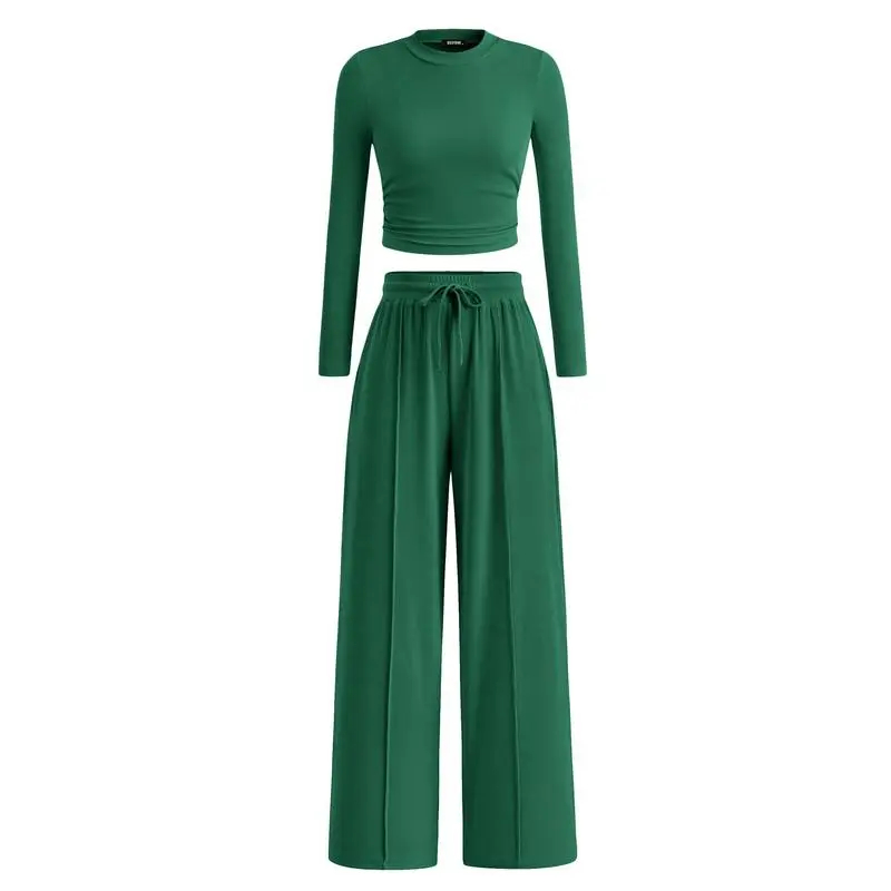 2-Piece Long Crop Top Wide Leg Pants