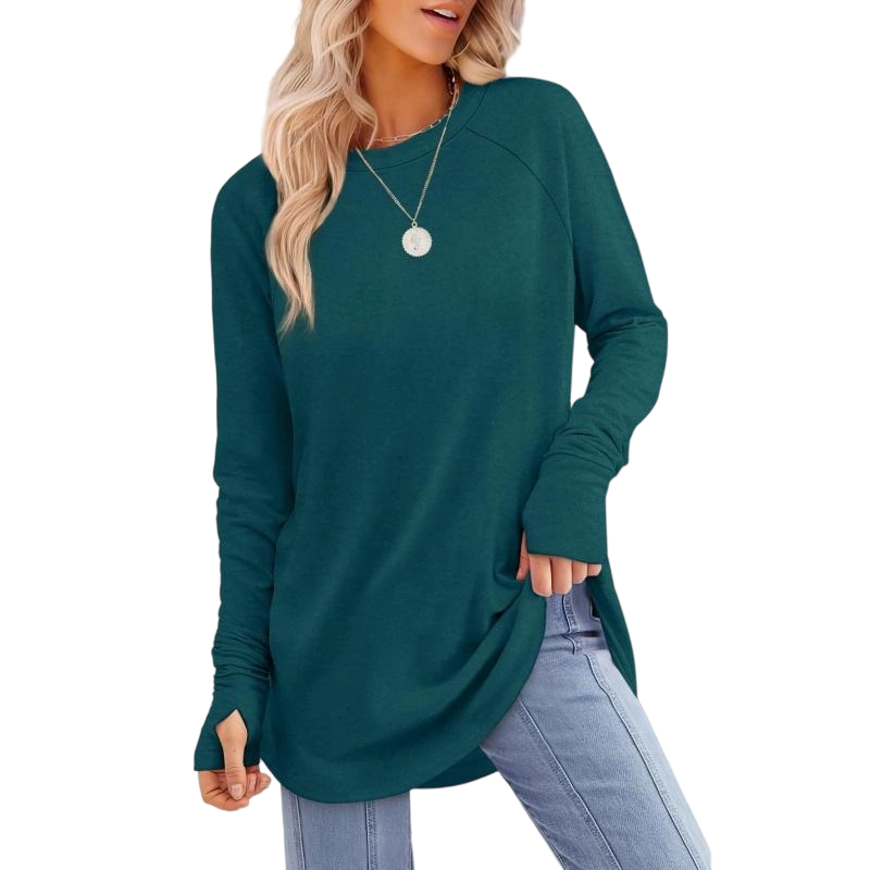 Womens Tunic Tops Crew Curved Hem