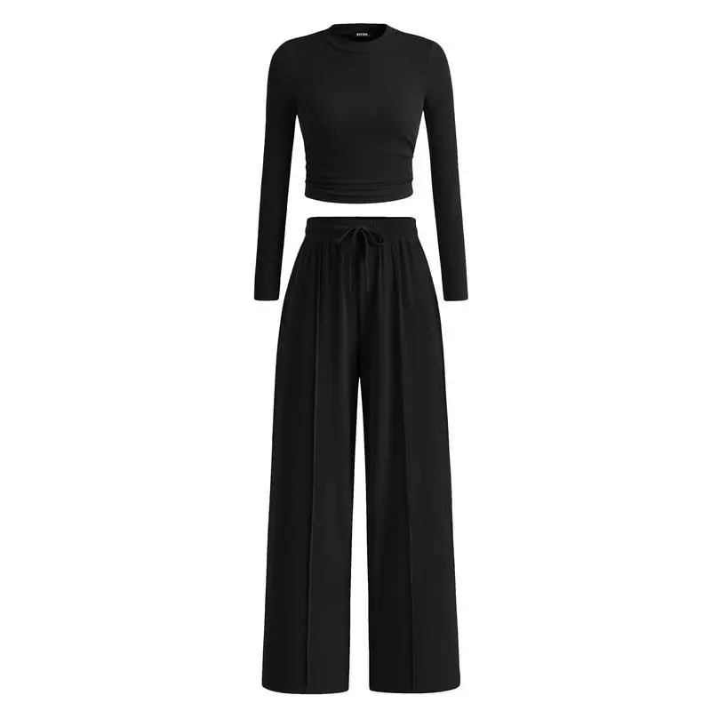 2-Piece Long Crop Top Wide Leg Pants