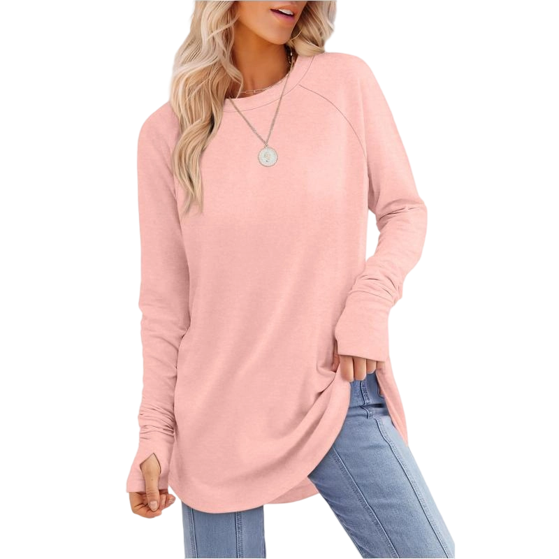 Womens Tunic Tops Crew Curved Hem