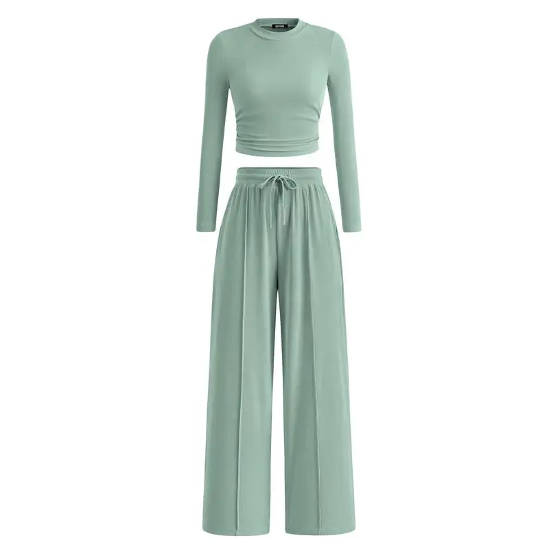 2-Piece Long Crop Top Wide Leg Pants