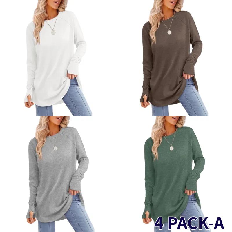 Womens Tunic Tops Crew Curved Hem
