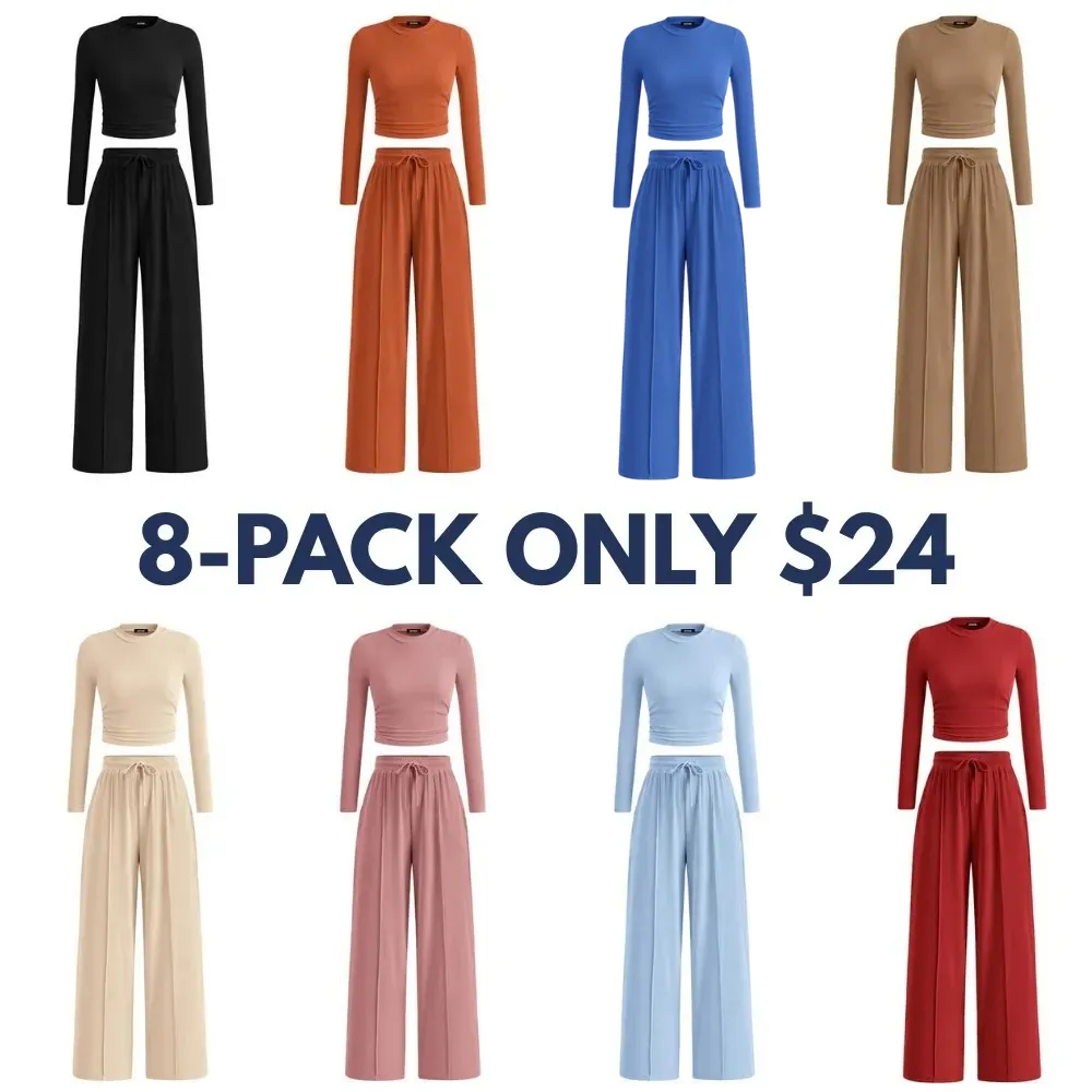 2-Piece Long Crop Top Wide Leg Pants