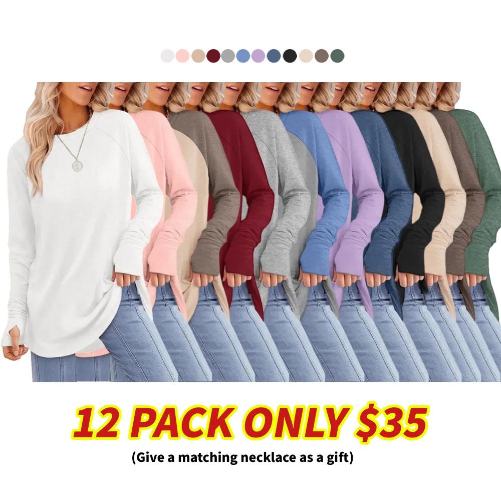Womens Tunic Tops Crew Curved Hem