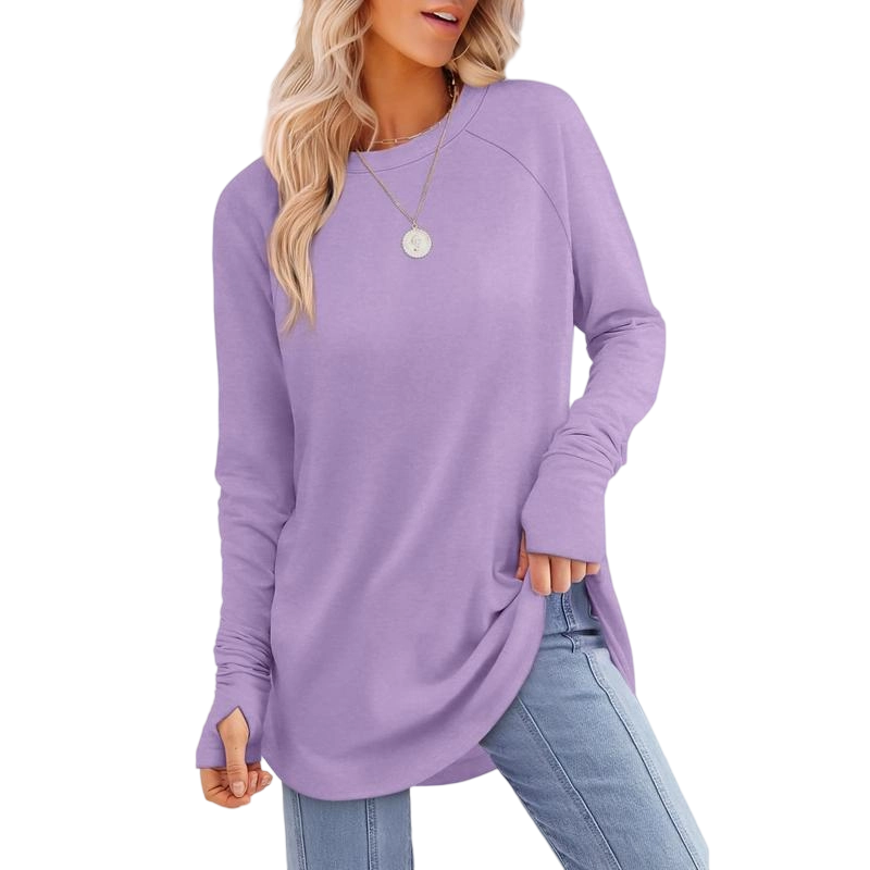 Womens Tunic Tops Crew Curved Hem