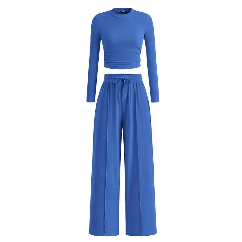 2-Piece Long Crop Top Wide Leg Pants