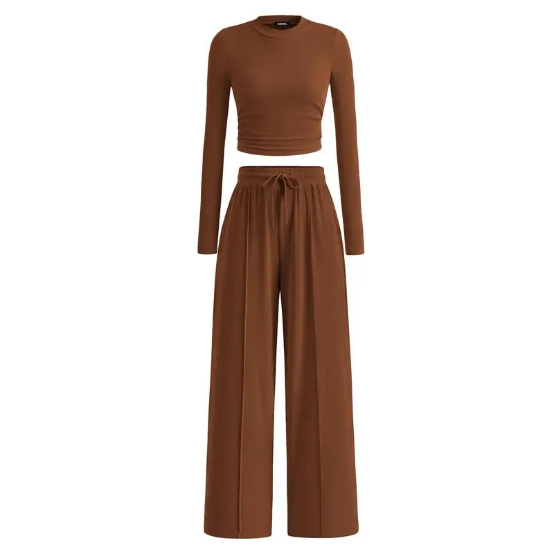 2-Piece Long Crop Top Wide Leg Pants