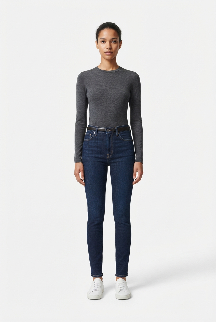 High-waist slim jeans on model
