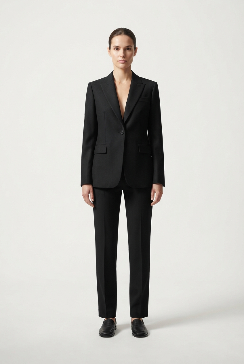 Black tailored blazer on model