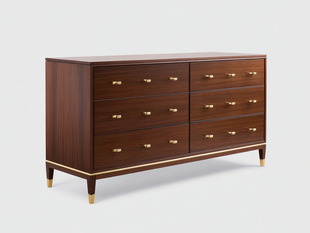 Garde-robe basse à 3 tiroirs 95×45×90 cm - bois marron - rangement rétro pour chambre à coucher