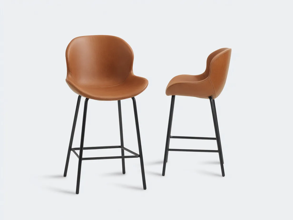 Tabouret de bar en bois et similicuir 42×38×66 cm - noir/marron - terrasse style moderne