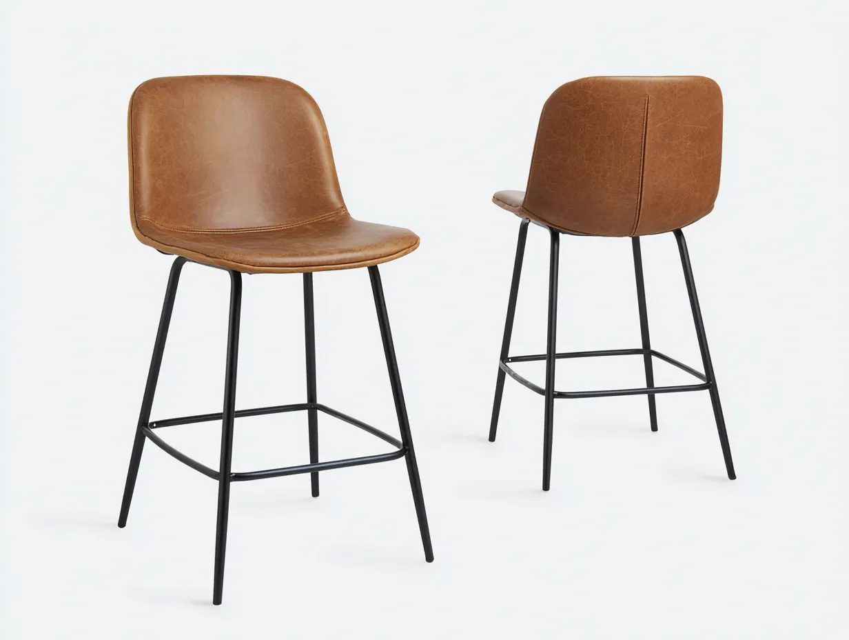 Tabourets de bar 50×55×100 cm – cuir marron et métal noir – terrasse – style contemporain