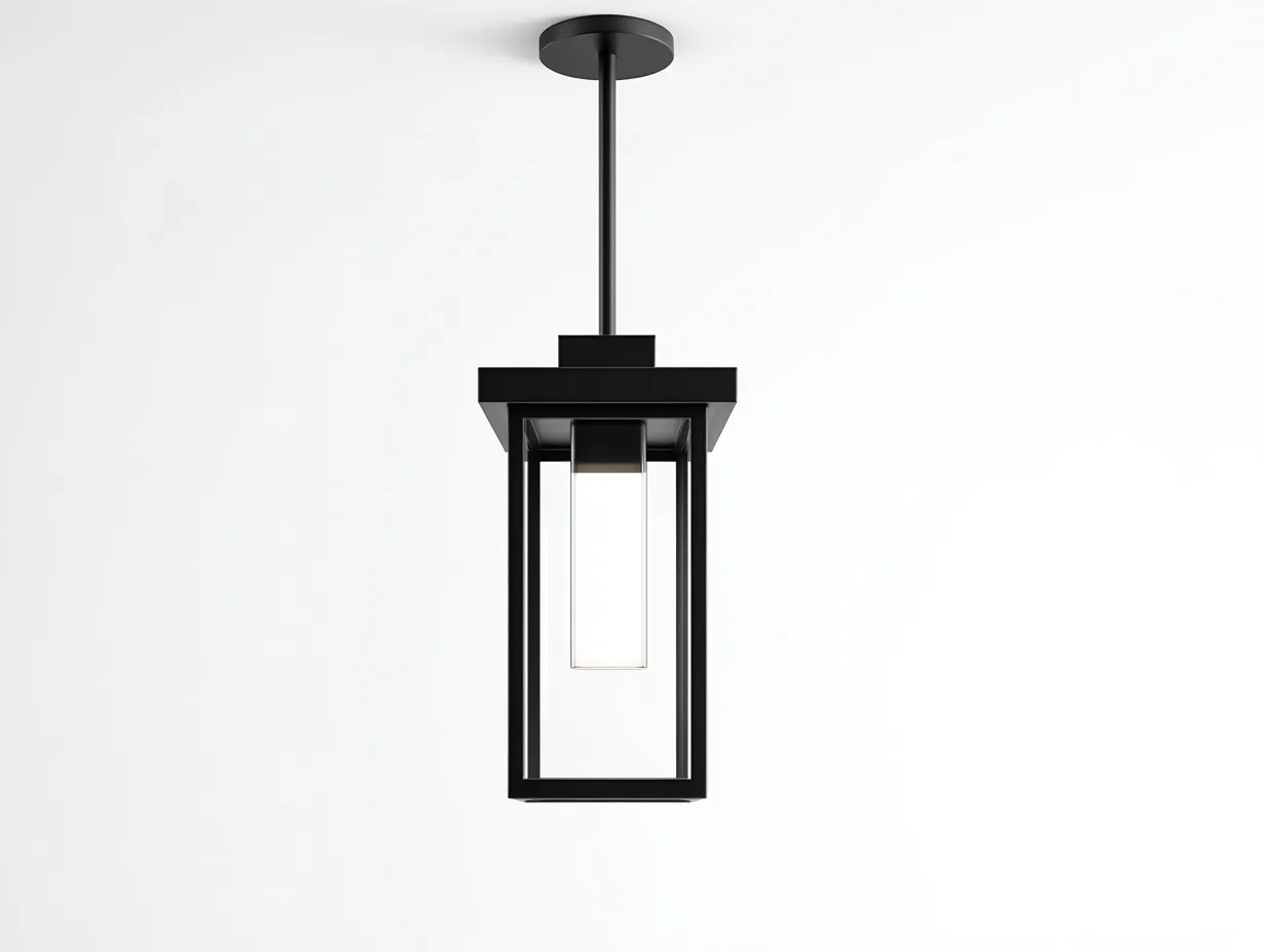 Lustre de terrasse en métal 22×22×46 cm - noir et blanc - suspension extérieure contemporaine