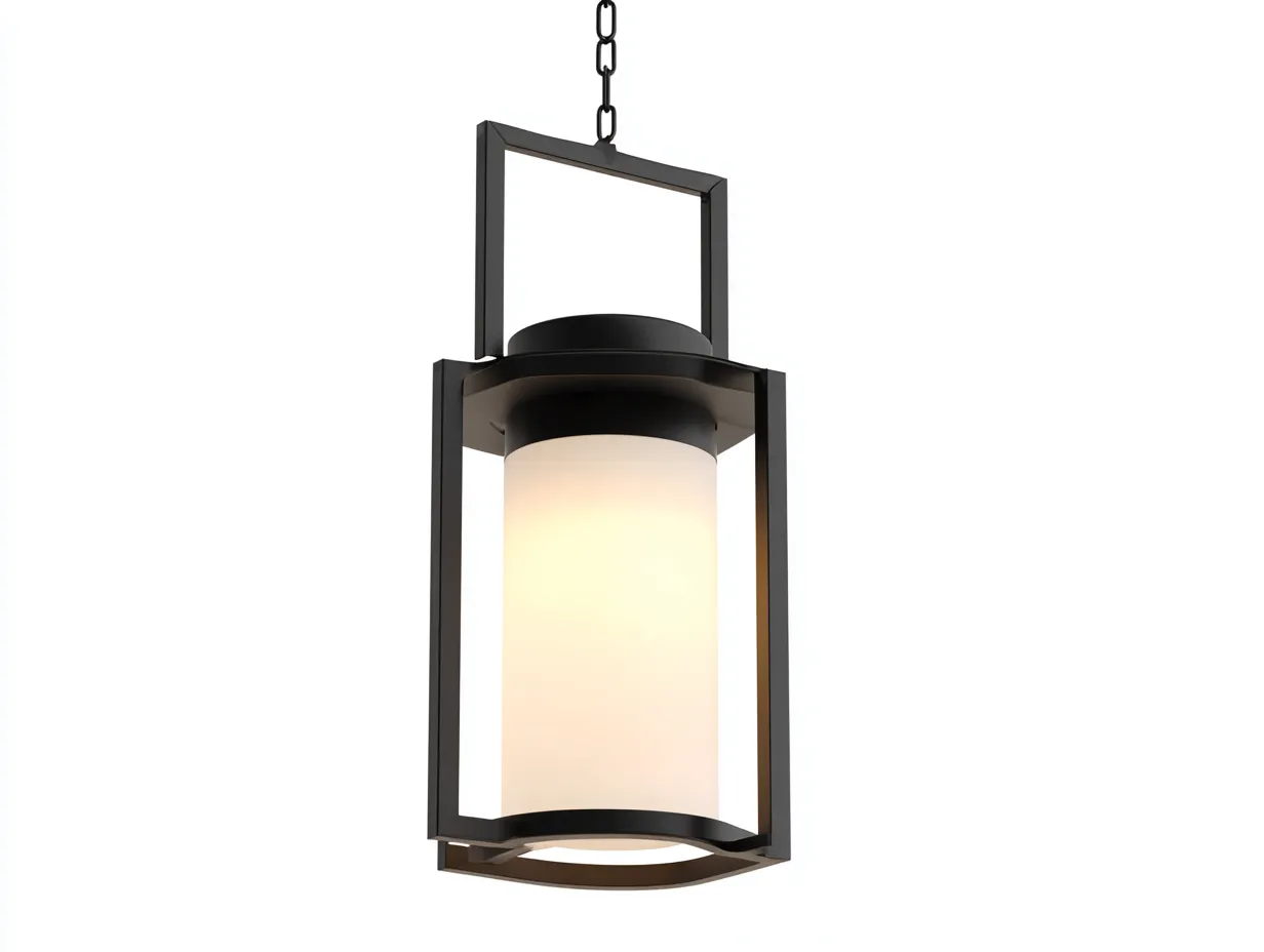 Lustre de terrasse 27×27×64 cm – métal noir – lanterne suspendue vitrée pour espace extérieur couvert