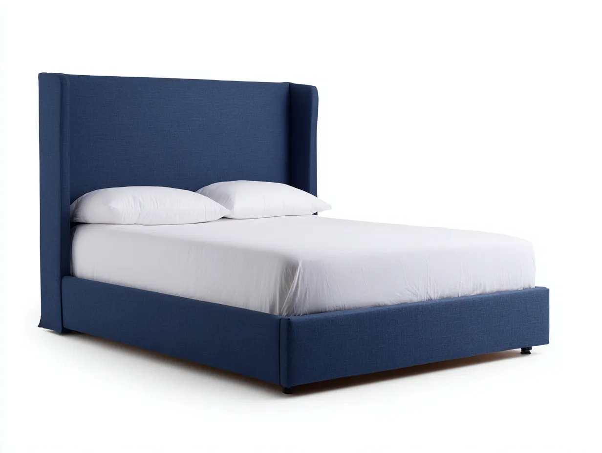 Lit tapissé 205×165×120 cm - tissu bleu foncé - grande tête de lit contemporaine pour chambre à coucher