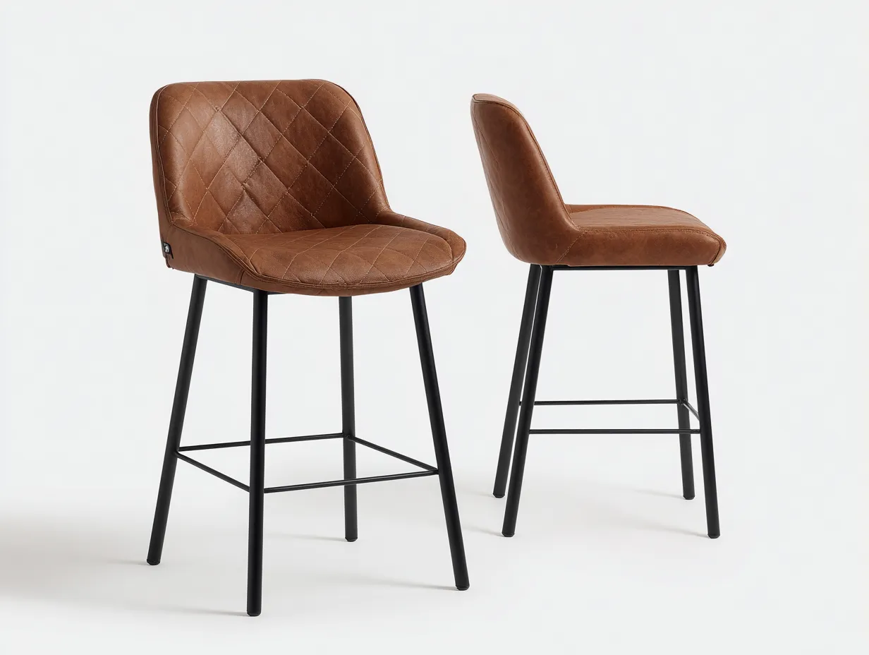Tabouret de bar 49×51×95 cm – similicuir marron et métal noir – assise incurvée style moderne