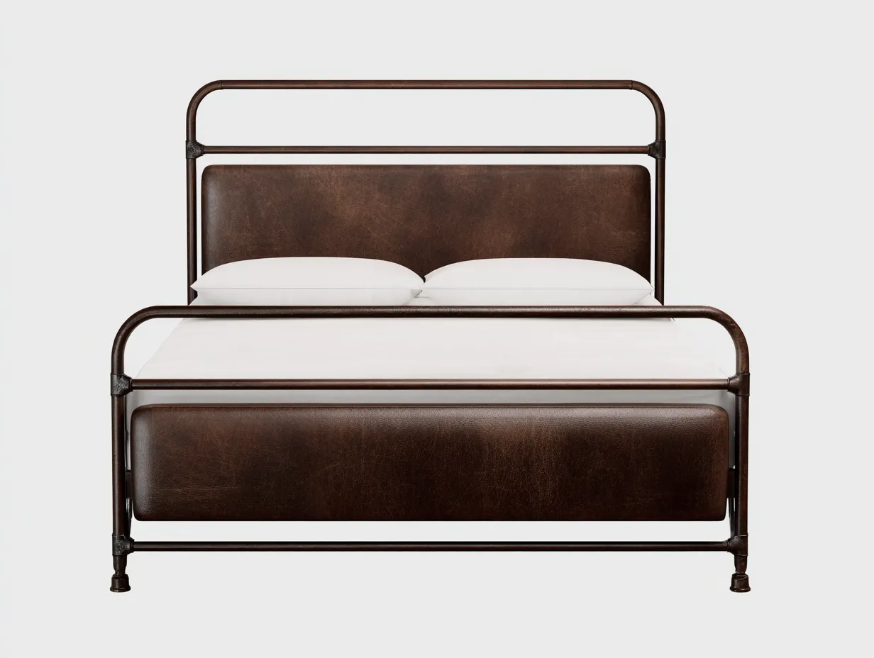 Lit double tapissé 218×168×108 cm – similicuir brun – cadre surélevé au style contemporain