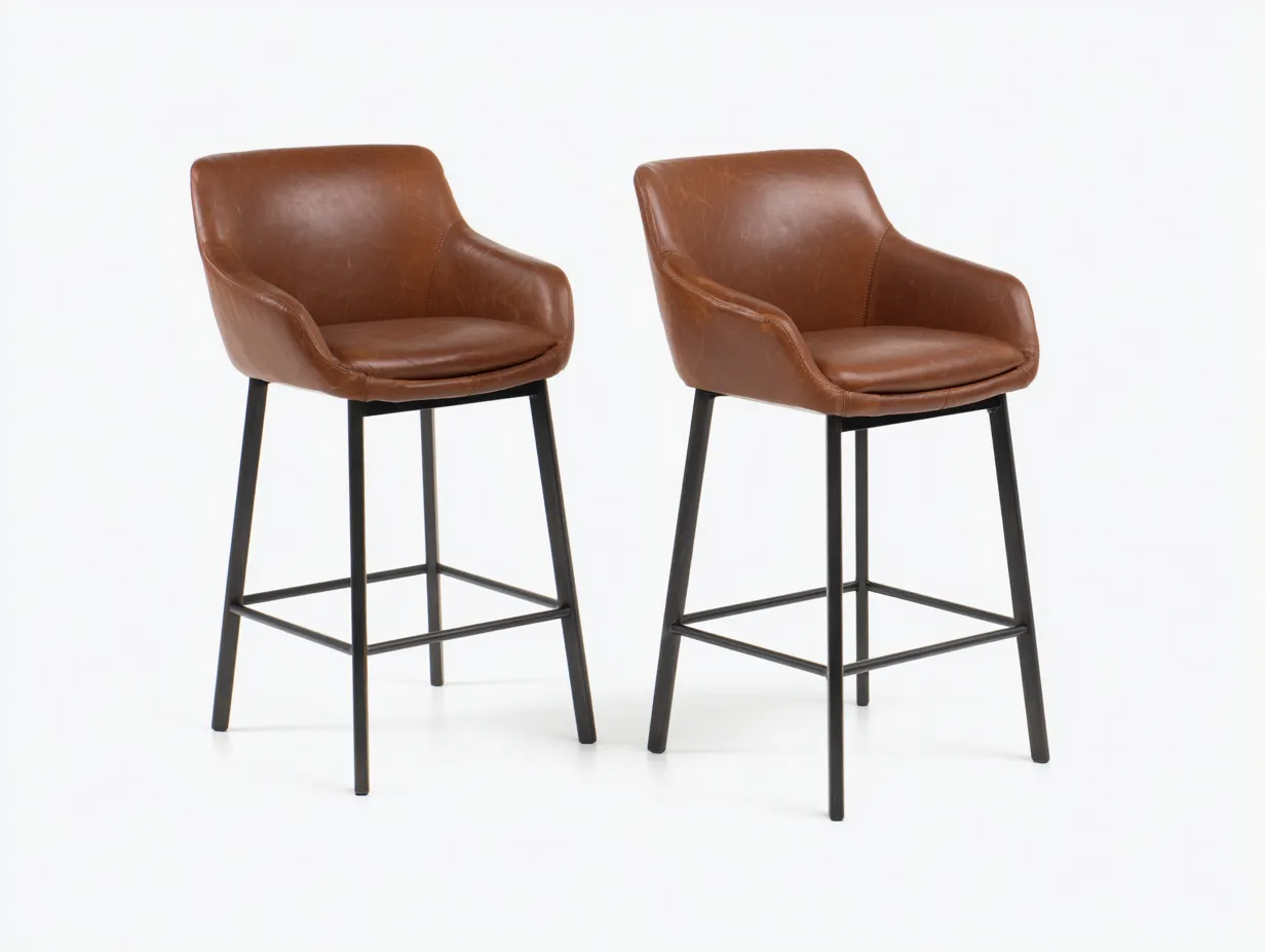 Tabourets de bar lot de 2 50×52×99 cm - similicuir noir et métal noir/doré - design contemporain pour terrasse